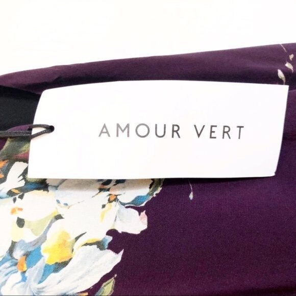 Amour Vert Tasmin 100% Silk Dress in burgundy Soirée floral size XSmall NEW - Picture 4 of 10